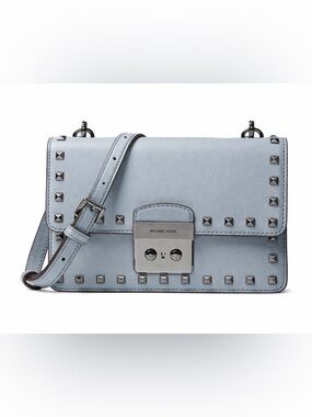 Michael Kors SLOAN Small Studded Leather Crossbody Bag Dusty Blue Gunmetal NWOT